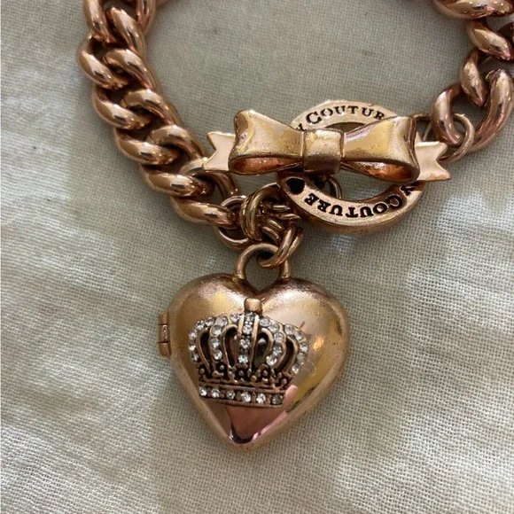 Juicy Couture Heart Locket Copper Tone Charm Bracelet Cute Gift - Picture 8 of 12